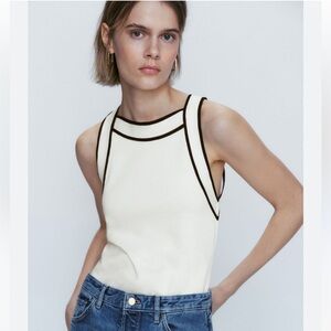 Massimo Dutti Sleeveless White Contrast Top XS